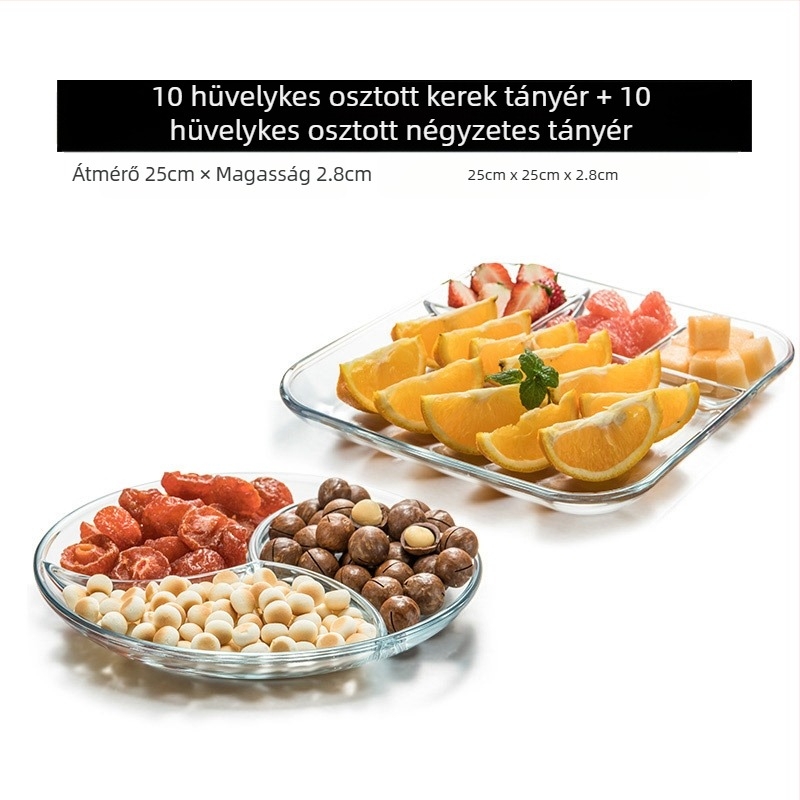 Edzett üveg háromrekeszes tányér reggeliző edények étkező tányér elválasztó tányér háztartási gyümölcstányér többfunkciós edénytányér