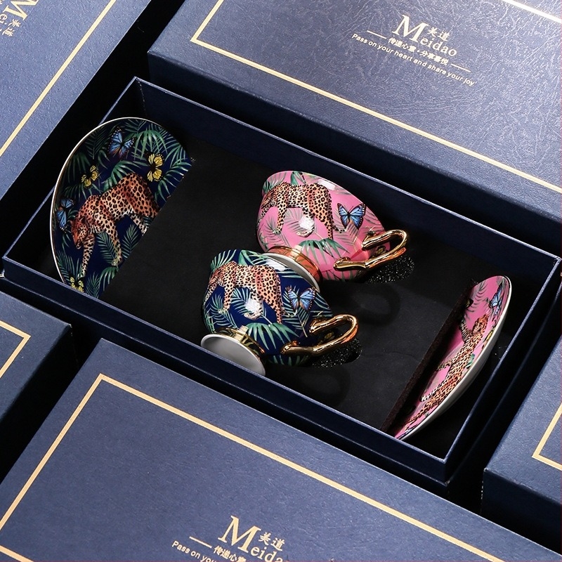 Medo Jungle Cheetah kávéscsésze, kiváló minőségű finom csontos porcelán, páros csésze, kiváló minőségű délutáni tea, teáskészlet