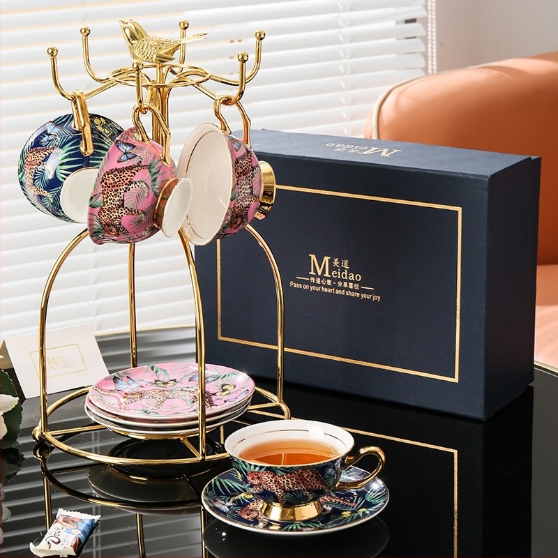 Medo Jungle Cheetah kávéscsésze, kiváló minőségű finom csontos porcelán, páros csésze, kiváló minőségű délutáni tea, teáskészlet