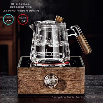 Boroszilikát üvegből készült piaoyi csésze magas hőmérsékletnek ellenálló teáskanna teaszétválasztás fa fogantyú virág teáskanna háztartási teafőző teáskészlet