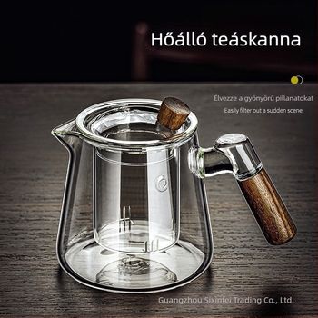 Boroszilikát üvegből készült piaoyi csésze magas hőmérsékletnek ellenálló teáskanna teaszétválasztás fa fogantyú virág teáskanna háztartási teafőző teáskészlet