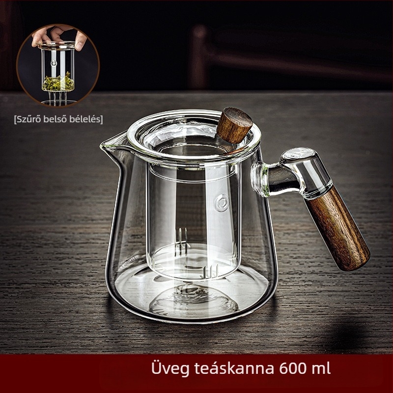 Boroszilikát üvegből készült piaoyi csésze magas hőmérsékletnek ellenálló teáskanna teaszétválasztás fa fogantyú virág teáskanna háztartási teafőző teáskészlet