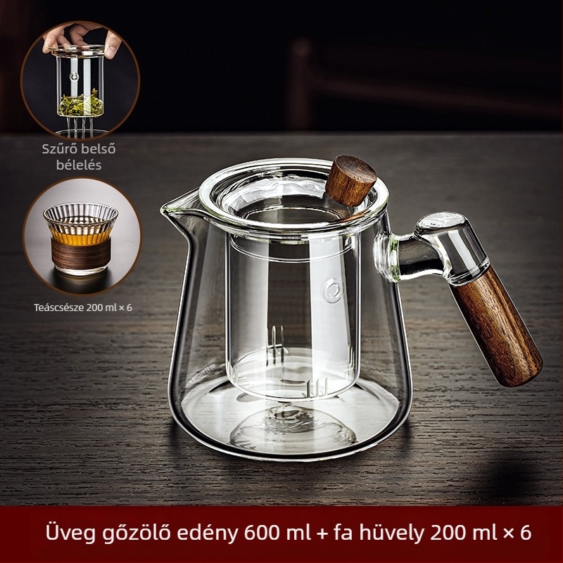 Boroszilikát üvegből készült piaoyi csésze magas hőmérsékletnek ellenálló teáskanna teaszétválasztás fa fogantyú virág teáskanna háztartási teafőző teáskészlet