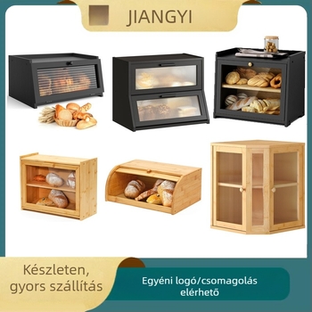 raktáron Kenyértartó doboz konyhai pulton bambusz kenyértartó doboz nagy kapacitású kenyértároló doboz ablakos kenyértartóval