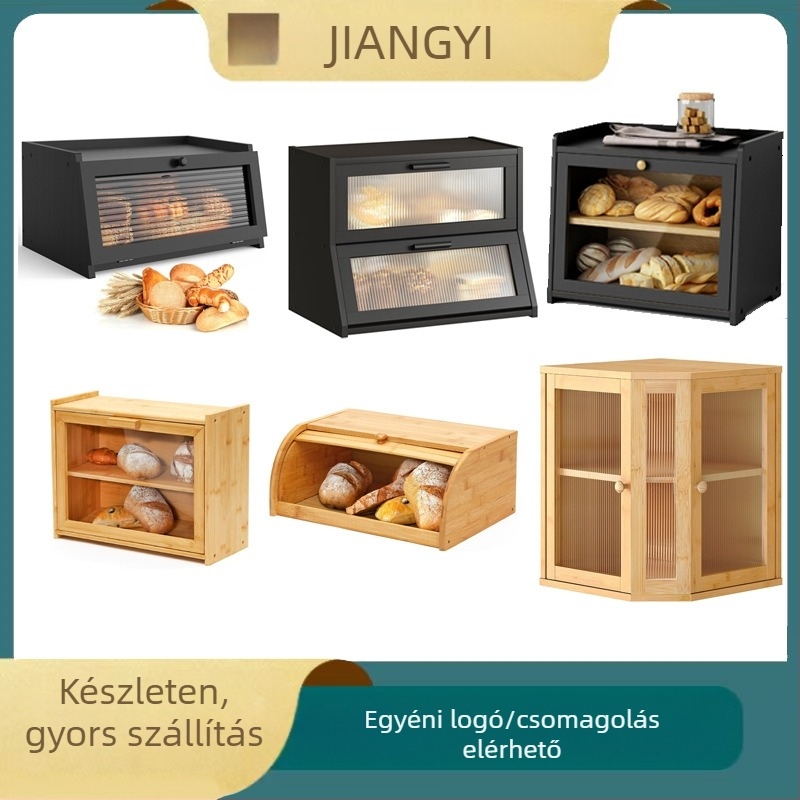 raktáron Kenyértartó doboz konyhai pulton bambusz kenyértartó doboz nagy kapacitású kenyértároló doboz ablakos kenyértartóval