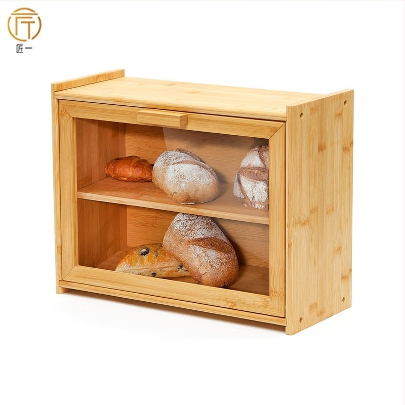 raktáron Kenyértartó doboz konyhai pulton bambusz kenyértartó doboz nagy kapacitású kenyértároló doboz ablakos kenyértartóval