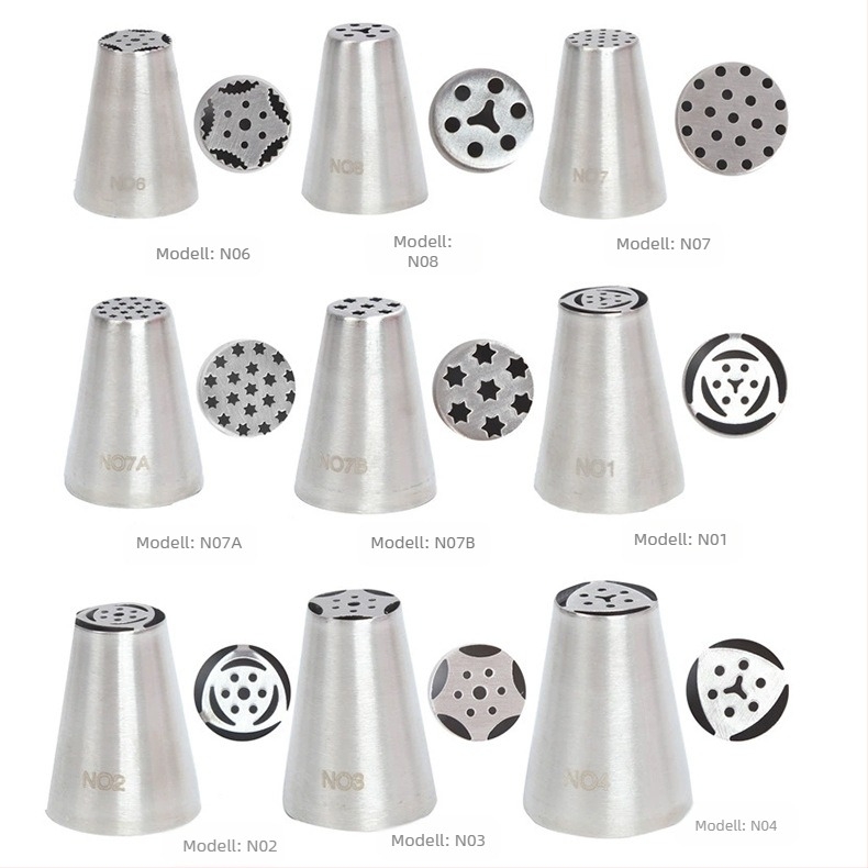 Orosz díszítő fúvóka komplett készlet 304 rozsdamentes acél egyrészes krém díszítő fúvóka sütőszerszám forma