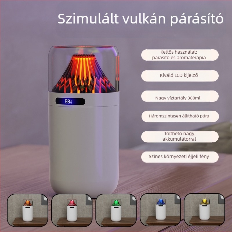 Új szimulációs vulkán párásító színes aroma diffúzor USB újratölthető asztali autó füstölő vízfeltöltő légkör éjszakai fény