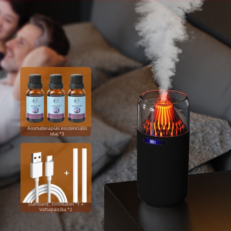 Új szimulációs vulkán párásító színes aroma diffúzor USB újratölthető asztali autó füstölő vízfeltöltő légkör éjszakai fény