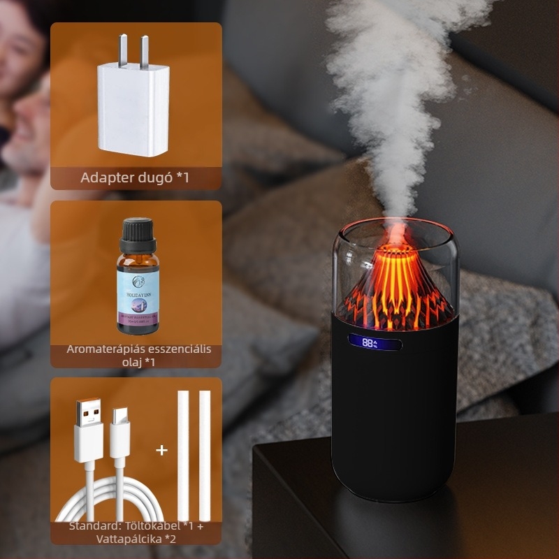 Új szimulációs vulkán párásító színes aroma diffúzor USB újratölthető asztali autó füstölő vízfeltöltő légkör éjszakai fény