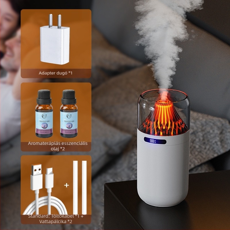 Új szimulációs vulkán párásító színes aroma diffúzor USB újratölthető asztali autó füstölő vízfeltöltő légkör éjszakai fény