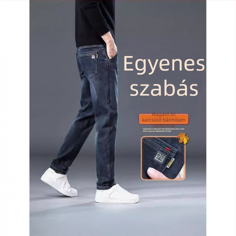 Férfi elasztikus farmernadrág - Vintage stílus, egyenes szabású, Koreai stílus, mindennapi nadrág minden évszakra