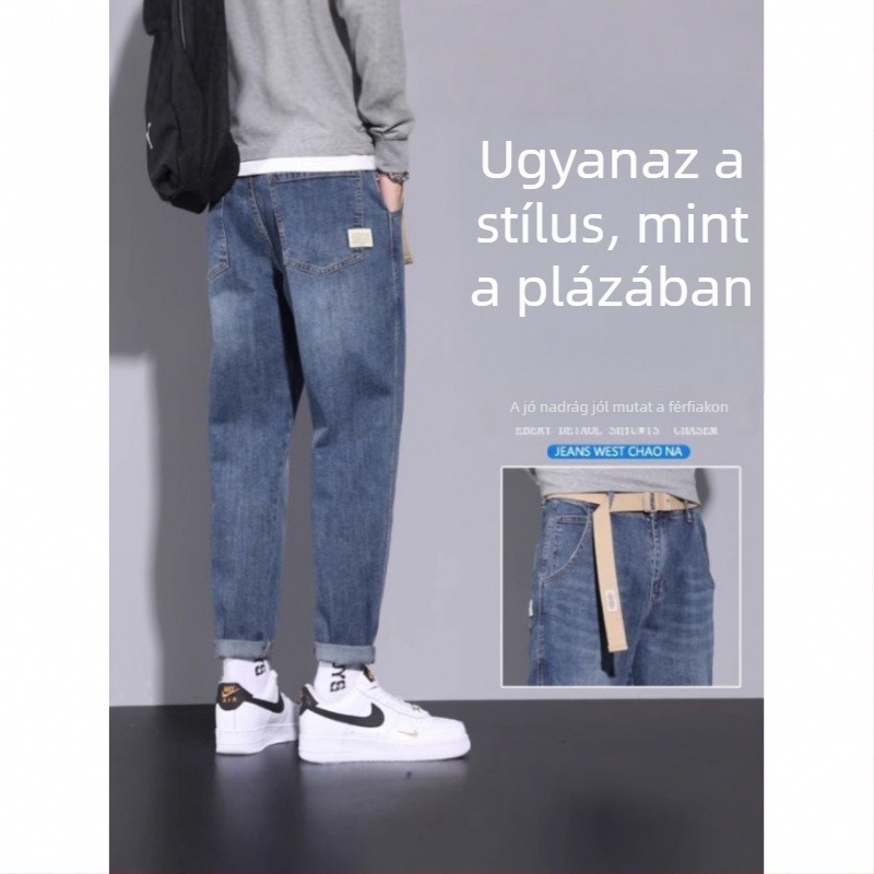 Férfi elasztikus farmernadrág - Vintage stílus, egyenes szabású, Koreai stílus, mindennapi nadrág minden évszakra