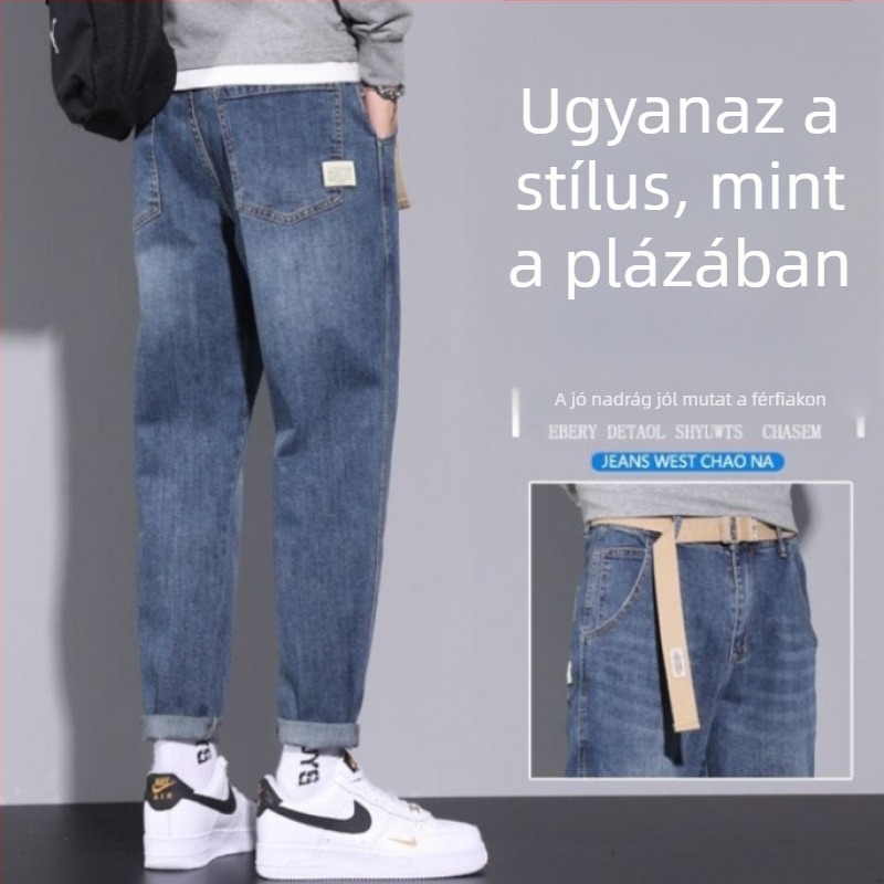 Férfi elasztikus farmernadrág - Vintage stílus, egyenes szabású, Koreai stílus, mindennapi nadrág minden évszakra