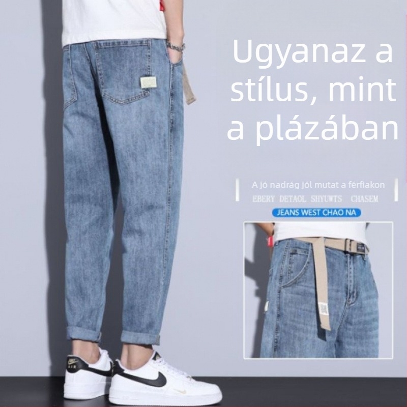 Férfi elasztikus farmernadrág - Vintage stílus, egyenes szabású, Koreai stílus, mindennapi nadrág minden évszakra
