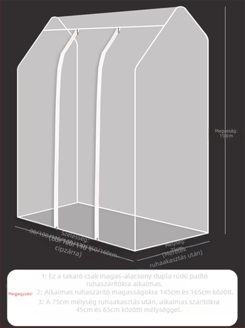 Magas és alacsony dupla rúd akasztós huzat hálószobába, padlóra helyezhető, porvédő huzat, átlátszó ruhákhoz, porvédő huzat kabáttárolóhoz
