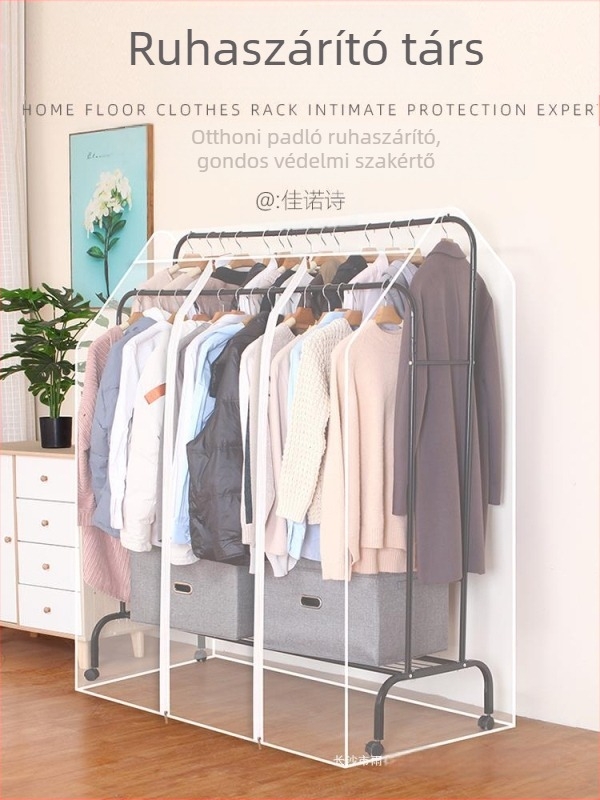 Magas és alacsony dupla rúd akasztós huzat hálószobába, padlóra helyezhető, porvédő huzat, átlátszó ruhákhoz, porvédő huzat kabáttárolóhoz