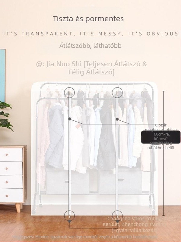 Magas és alacsony dupla rúd akasztós huzat hálószobába, padlóra helyezhető, porvédő huzat, átlátszó ruhákhoz, porvédő huzat kabáttárolóhoz