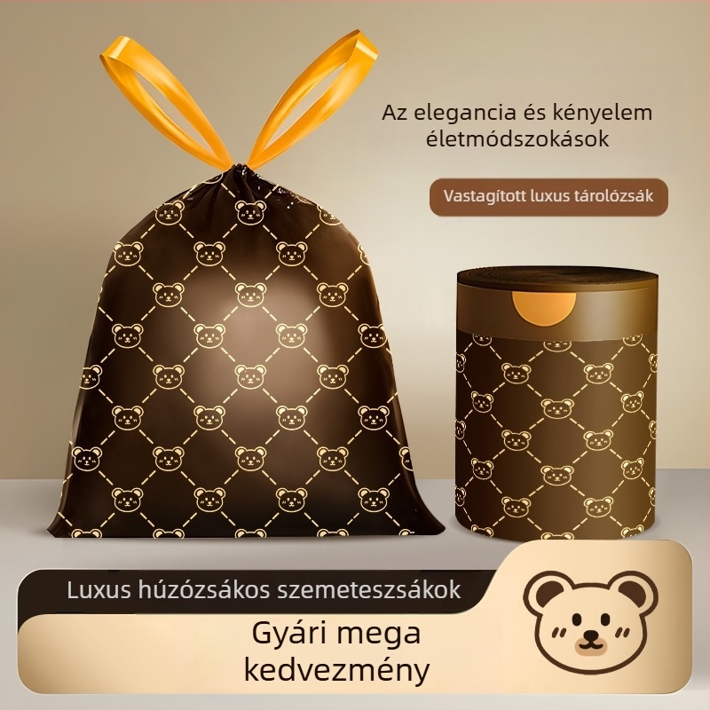 Camellia könnymentes húzózsinóros szemeteszsák vastagított háztartási táska eldobható nagy konyhai szemeteszsák húzózsinóros típus