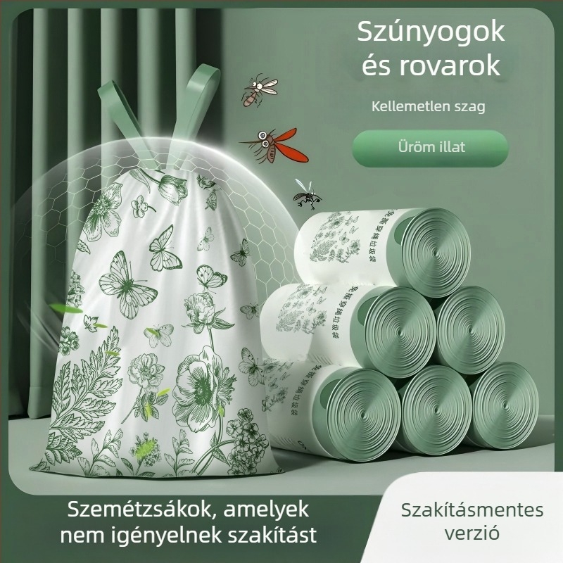 Camellia könnymentes húzózsinóros szemeteszsák vastagított háztartási táska eldobható nagy konyhai szemeteszsák húzózsinóros típus