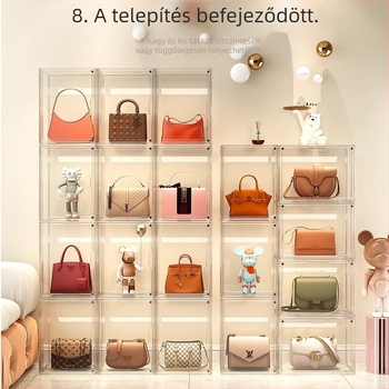 Táskatároló műtárgy luxus átlátszó mágneses abszorpciós doboz akadálymentesített luxus tárolóállvány porálló szövetvitrin szekrény