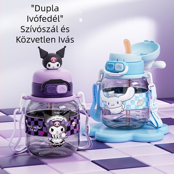 Sanrio Kidsren's Nezha vízipohár nyári lány diák iskoláslány esésgátló hordozható rajzfilm új dupla szívószálas pohár