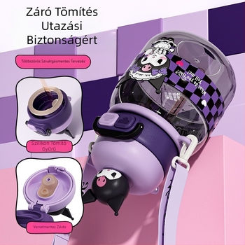 Sanrio Kidsren's Nezha vízipohár nyári lány diák iskoláslány esésgátló hordozható rajzfilm új dupla szívószálas pohár