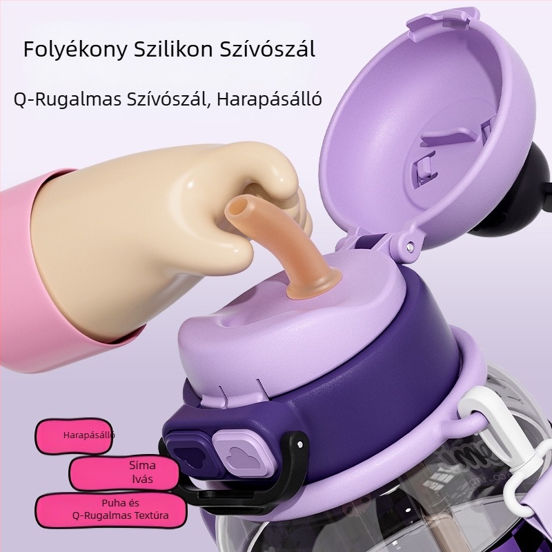 Sanrio Kidsren's Nezha vízipohár nyári lány diák iskoláslány esésgátló hordozható rajzfilm új dupla szívószálas pohár