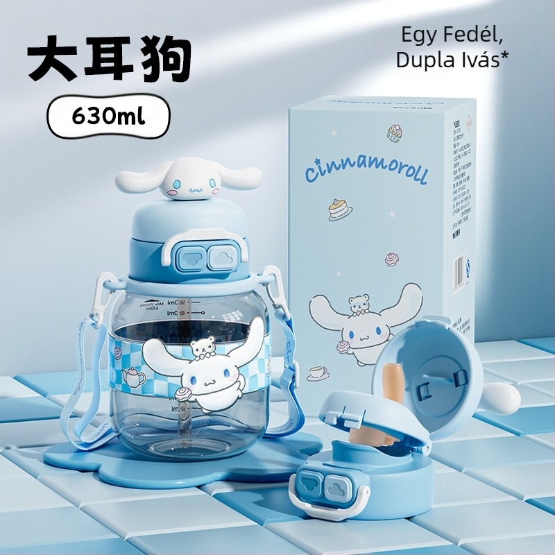 Sanrio Kidsren's Nezha vízipohár nyári lány diák iskoláslány esésgátló hordozható rajzfilm új dupla szívószálas pohár