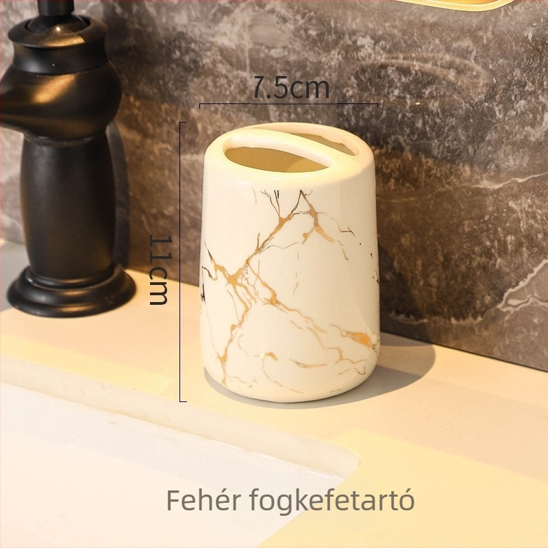 Európai stílusú divatos fedélzeti tároló fogkefetartó háztartási fürdőszobai márványmintás kerámia kozmetikai páros fogkefepohár