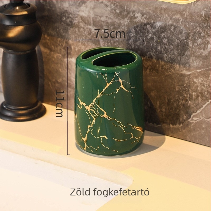 Európai stílusú divatos fedélzeti tároló fogkefetartó háztartási fürdőszobai márványmintás kerámia kozmetikai páros fogkefepohár