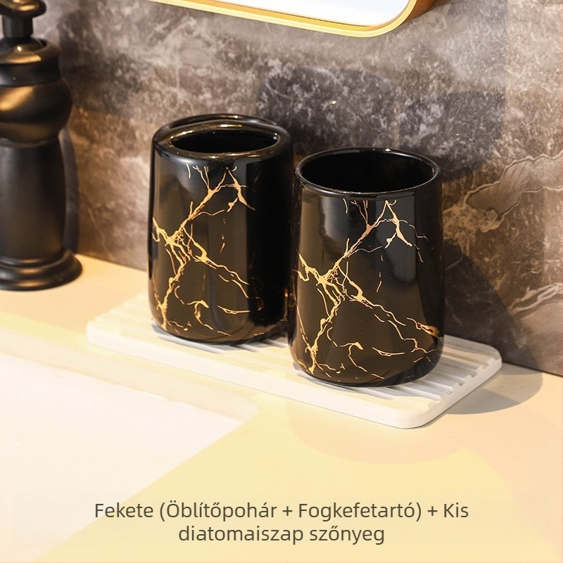 Európai stílusú divatos fedélzeti tároló fogkefetartó háztartási fürdőszobai márványmintás kerámia kozmetikai páros fogkefepohár