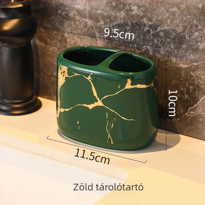 Európai stílusú divatos fedélzeti tároló fogkefetartó háztartási fürdőszobai márványmintás kerámia kozmetikai páros fogkefepohár