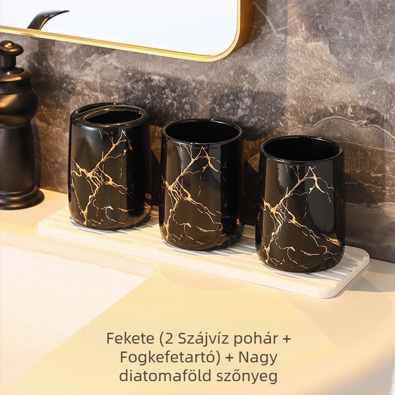 Európai stílusú divatos fedélzeti tároló fogkefetartó háztartási fürdőszobai márványmintás kerámia kozmetikai páros fogkefepohár