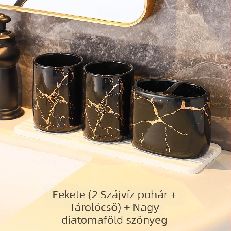 Európai stílusú divatos fedélzeti tároló fogkefetartó háztartási fürdőszobai márványmintás kerámia kozmetikai páros fogkefepohár