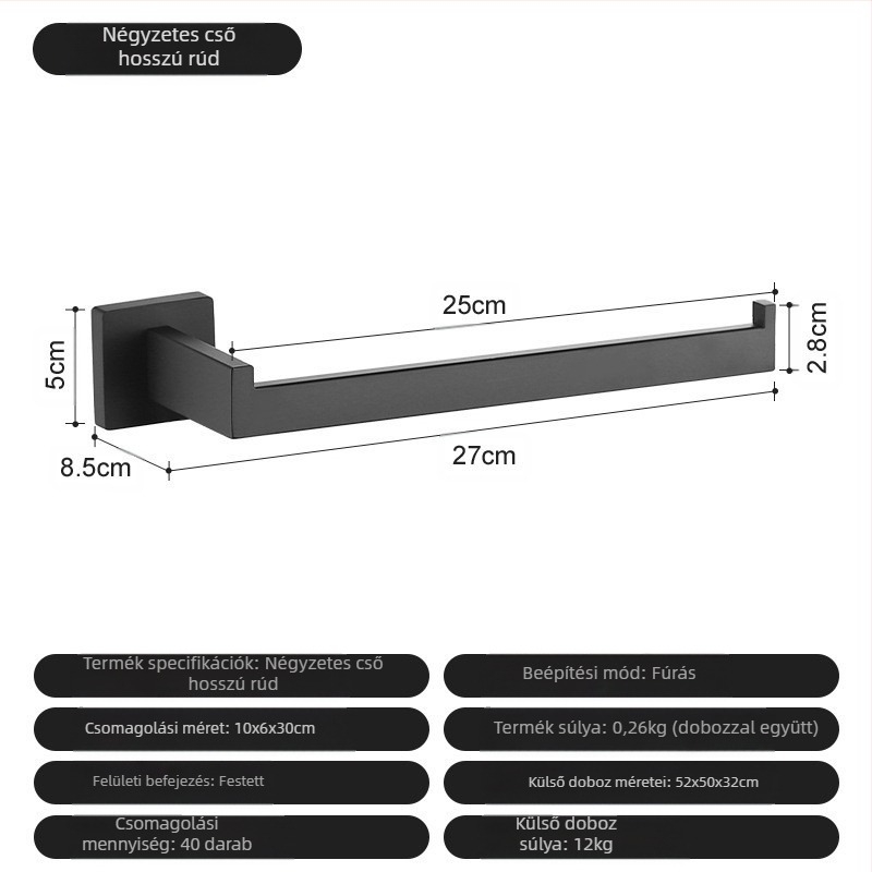 ♡Keresztmetszetű, négyzet alakú csőből készült törölközőtartó, rozsdamentes acél törölközőtartó, törölközőgyűrű, fürdőszobai kabátakasztó, papírzsebkendőtartó, fürdőszobai akasztó