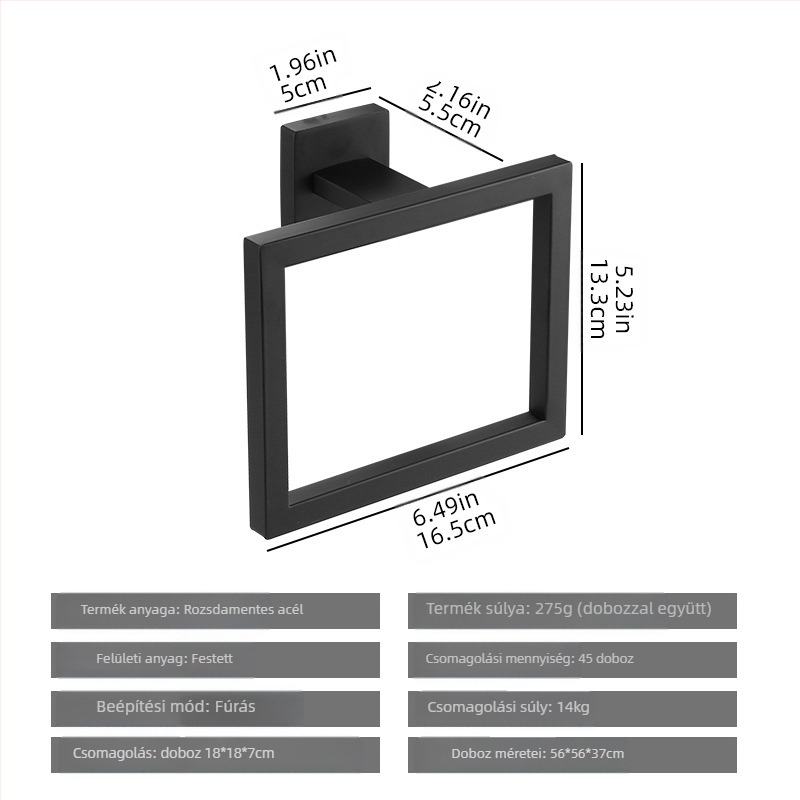 ♡Keresztmetszetű, négyzet alakú csőből készült törölközőtartó, rozsdamentes acél törölközőtartó, törölközőgyűrű, fürdőszobai kabátakasztó, papírzsebkendőtartó, fürdőszobai akasztó
