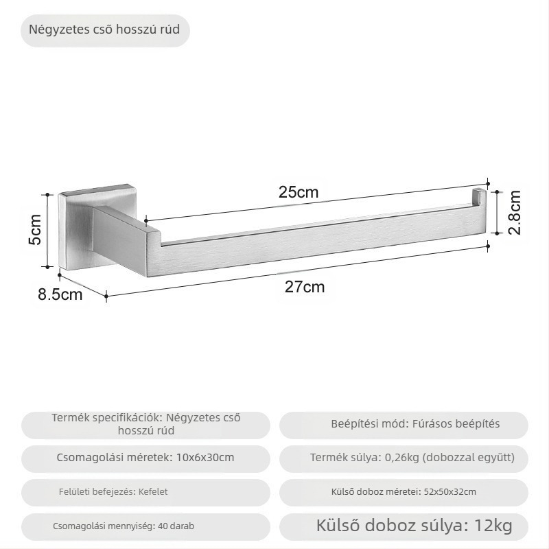 ♡Keresztmetszetű, négyzet alakú csőből készült törölközőtartó, rozsdamentes acél törölközőtartó, törölközőgyűrű, fürdőszobai kabátakasztó, papírzsebkendőtartó, fürdőszobai akasztó