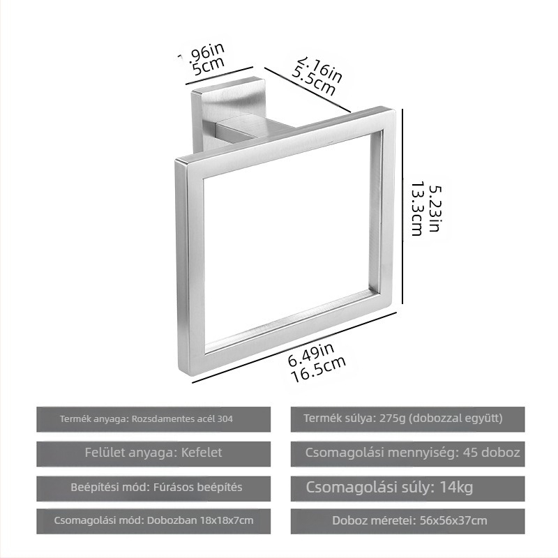 ♡Keresztmetszetű, négyzet alakú csőből készült törölközőtartó, rozsdamentes acél törölközőtartó, törölközőgyűrű, fürdőszobai kabátakasztó, papírzsebkendőtartó, fürdőszobai akasztó