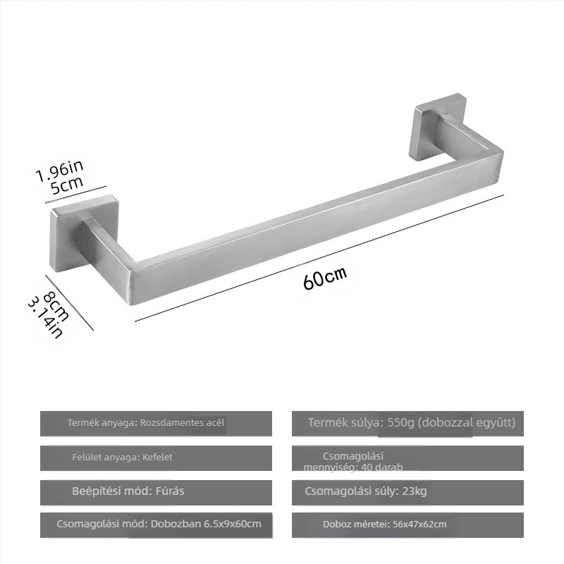 ♡Keresztmetszetű, négyzet alakú csőből készült törölközőtartó, rozsdamentes acél törölközőtartó, törölközőgyűrű, fürdőszobai kabátakasztó, papírzsebkendőtartó, fürdőszobai akasztó
