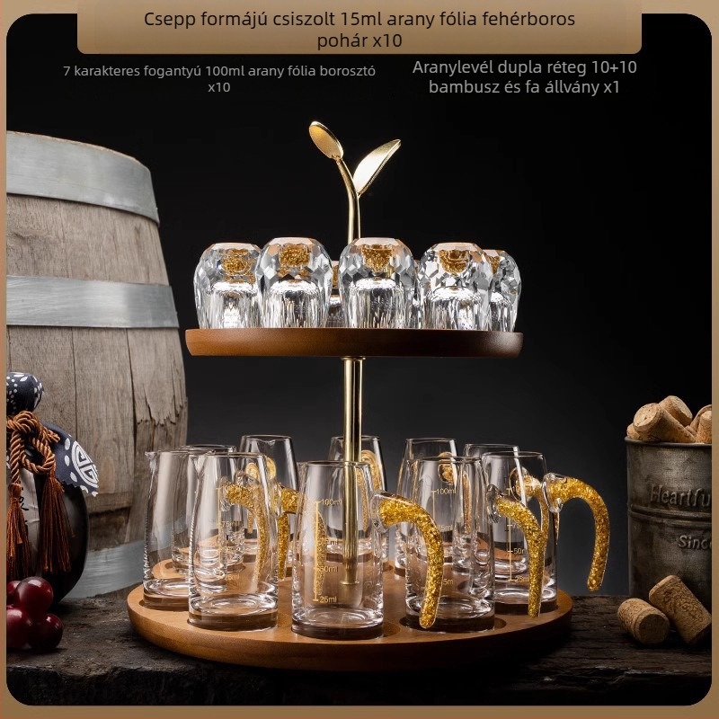 Nagykereskedelmi aranyfóliás fehérboros pohár kristálypohár háztartási kis méretű, egyrészes, golyó alakú pohár kínai stílusú Yipin Jiangshan Jinshan borospohár
