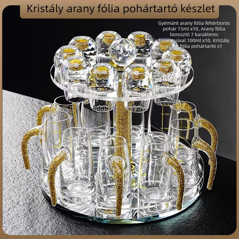 Nagykereskedelmi aranyfóliás fehérboros pohár kristálypohár háztartási kis méretű, egyrészes, golyó alakú pohár kínai stílusú Yipin Jiangshan Jinshan borospohár