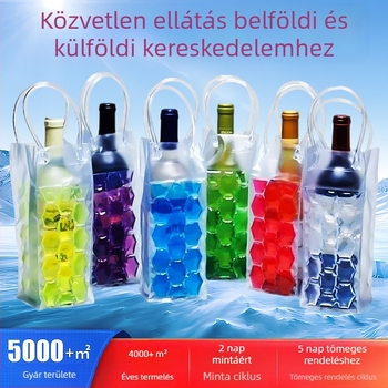 PVC bortok egyetlen hosszú palackhoz, hordozható, többszínű, gyorsfagyasztó, olaj-víz gélgyöngy sörhöz, vörösborhoz, kétoldalas jeges borzsák