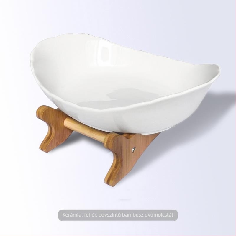 Háromszintes gyümölcstál európai porcelánból bambusz állvánnyal