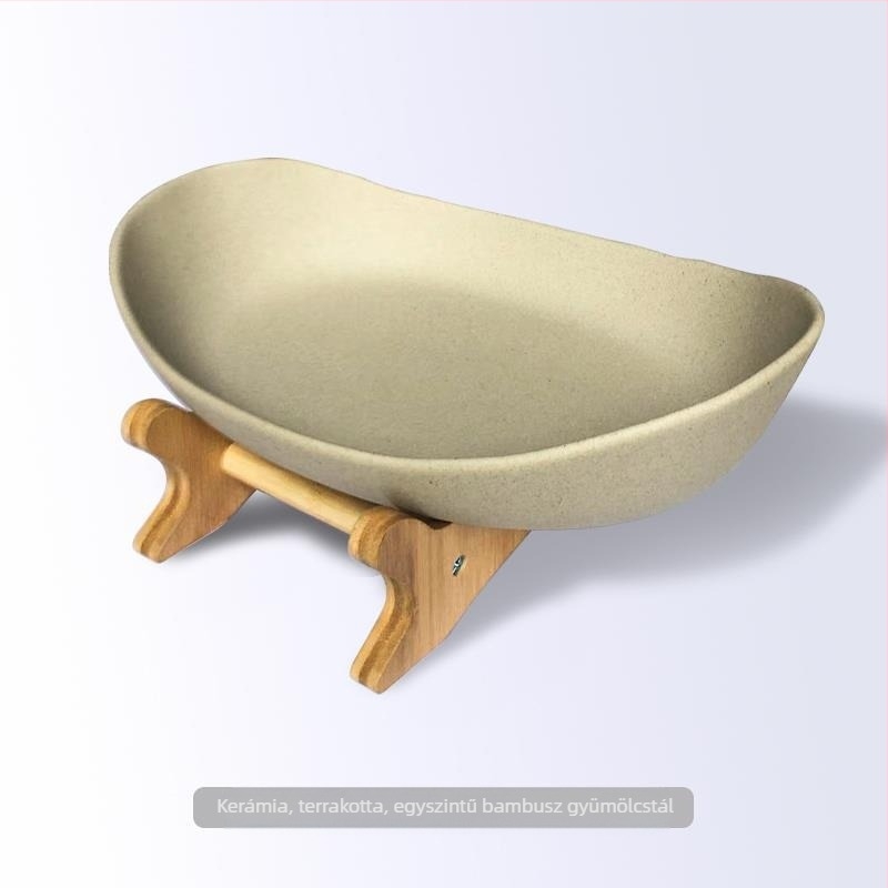 Háromszintes gyümölcstál európai porcelánból bambusz állvánnyal