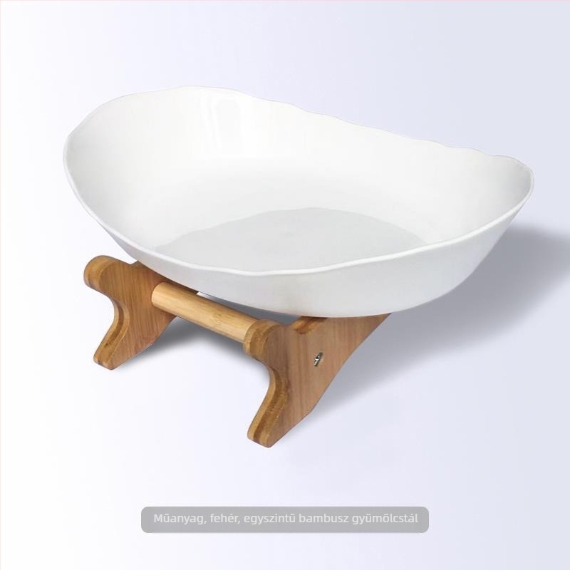 Háromszintes gyümölcstál európai porcelánból bambusz állvánnyal