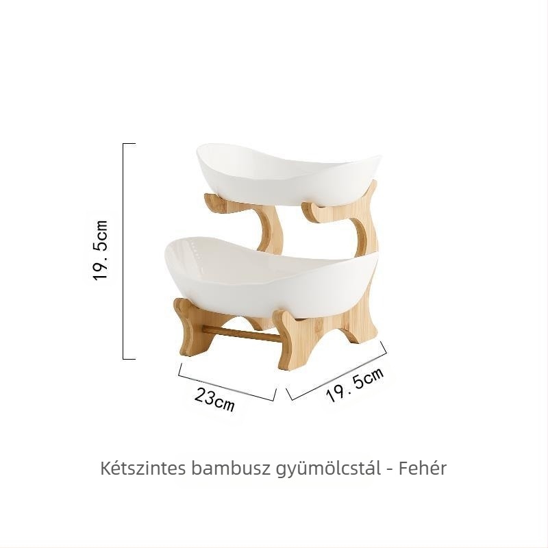 Háromszintes gyümölcstál európai porcelánból bambusz állvánnyal