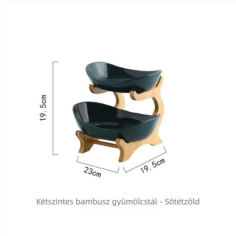 Háromszintes gyümölcstál európai porcelánból bambusz állvánnyal