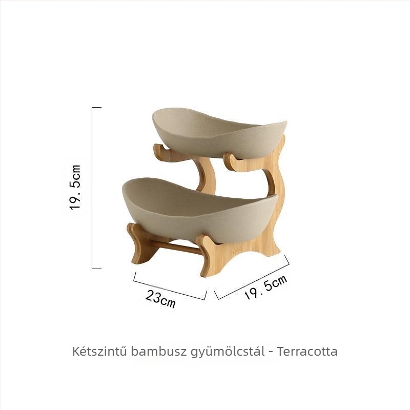 Háromszintes gyümölcstál európai porcelánból bambusz állvánnyal