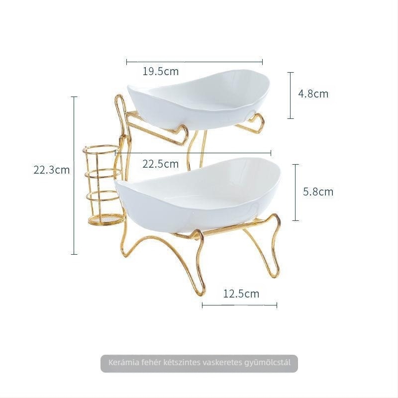 Háromszintes gyümölcstál európai porcelánból bambusz állvánnyal